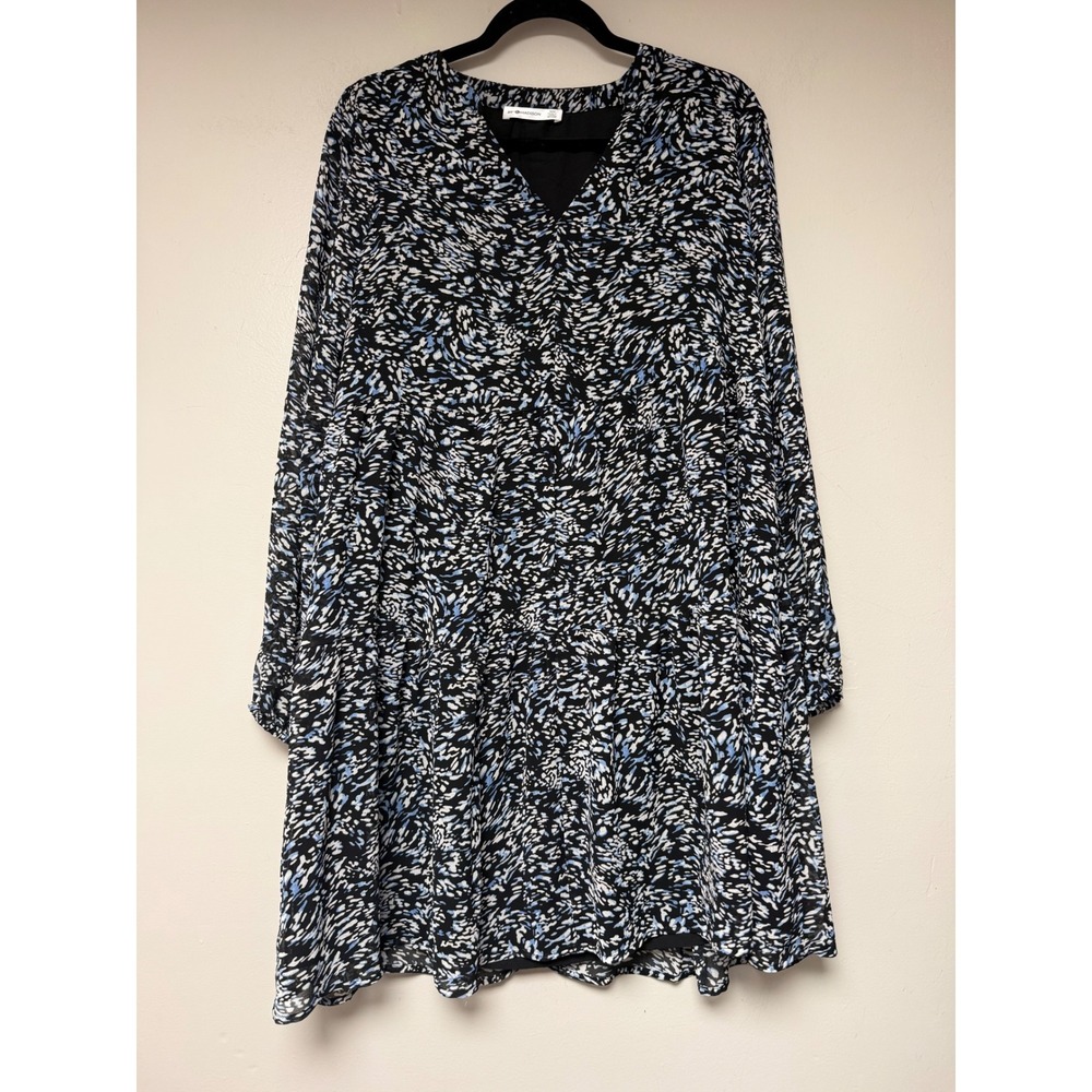 89th & Madison Women's Long Sleeve Dress Black Blue White Patterned Medium